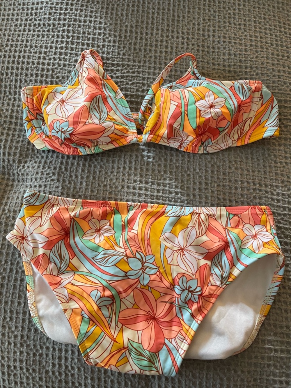 Xhilaration Floral Bikini Set in Coral, Yellow & Aqua